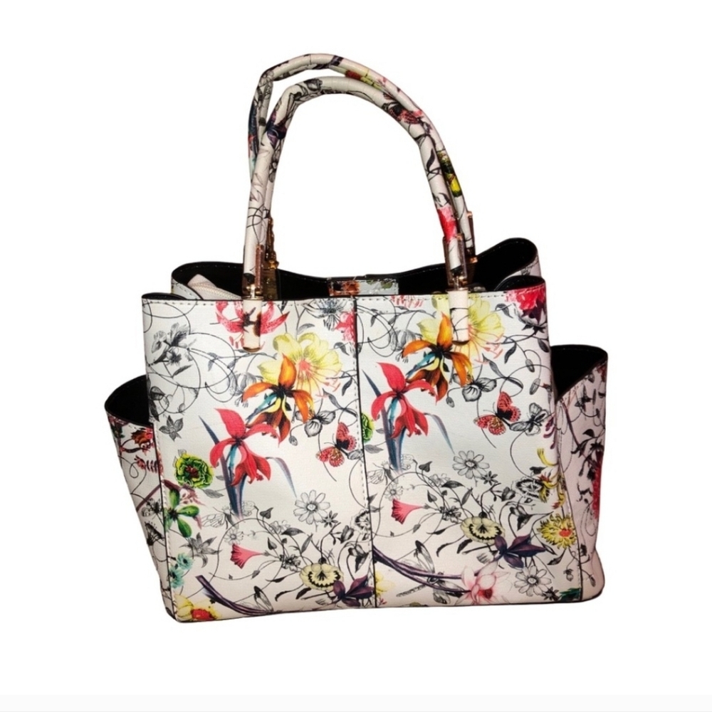 Floral Water-Resistant White Handbag Tote